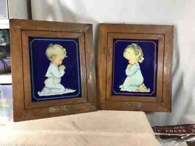 Vtg Pair A CHILDS PRAYER Charlot Byj HUMMEL WERK Wood Frame Litho Prints Picture