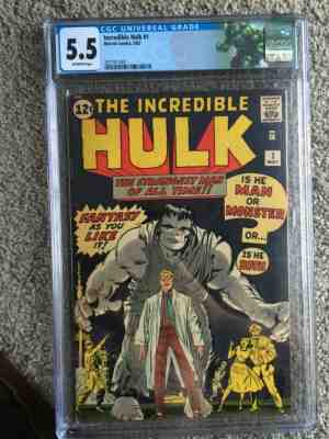 RARE 1962 SILVER AGE INCREDIBLE HULK #1 CGC 5.5 UNIVERSAL O/W LOOKS LIKE 100K