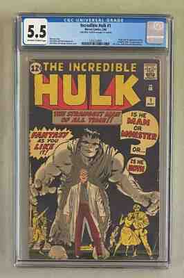 INCREDIBLE HULK #1 Marvel Comics 1962 CGC 5.5 Origin & 1st Appearance 