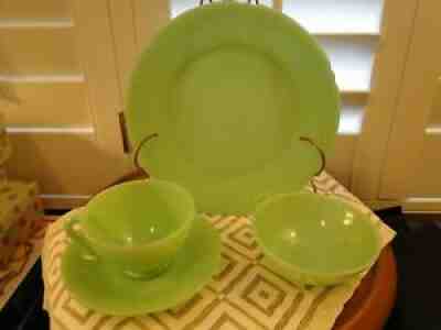 Sheaves of Wheat, Fire King Jadeite, 4 Piece Place Setting, Exc. Cond.