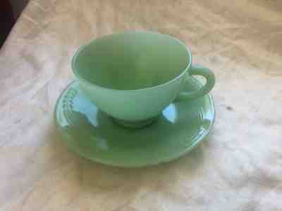 Vintage Anchor Hocking Fire-King Jade-ite Sheaves of Wheat Cup and Saucer