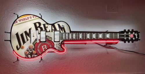 Jim Beam Gibson Guitar Neon Sign Advertising Collectible Decor Vintage USA Made