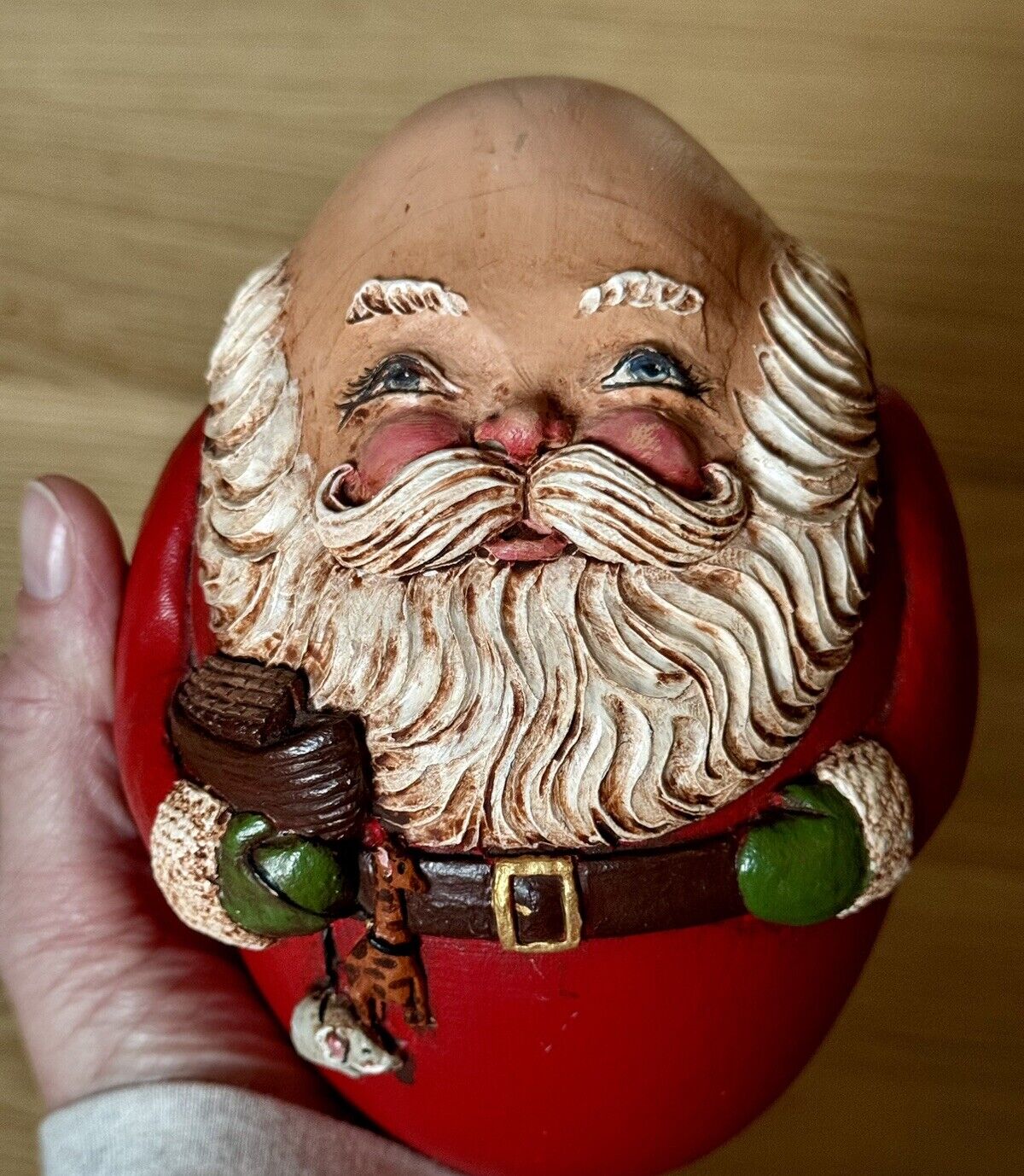 Rare Jim Shore Bald Santa Roly Poly 1990 Vintage Heavy Weighted Folk Art