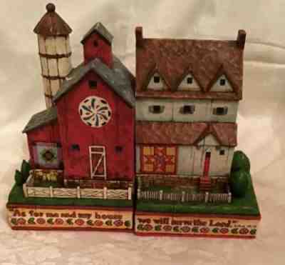 Heartwood Creek  Jim Shore Farm House And Barn Bookends 2005 Retired