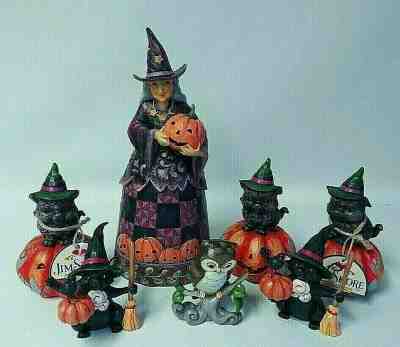 jim shore Halloween Collection - 7 Pieces - NEW - Witch Cat Owl Pumpkin Broom