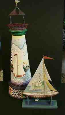 Jim Shore Heartwood Creek Large 26.5 " LIGHTHOUSE & Wind Be at Back SAILBOAT 