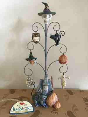 Jim Shore Shrieking Tree Set with 6 Ornaments HALLOWEEN Ghost Witch Cat RARE!
