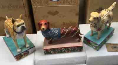 NIB JimShore 3 Dog Retired LADY/Boxer LONGFELLOw Dachshund INGOT/ Retriever