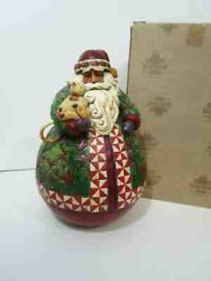 Rare Jim Shore Roly Poly Santa with Calico Cat Christmas Warmth 2005-W/Box
