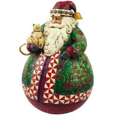 Jim Shore Heavy Roly Poly 9 Inch Santa with Cat 2005 Christmas Warmth 4002418