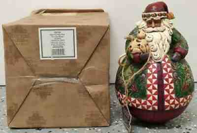 RARE 2005 JIM SHORE ROLY POLY CHRISTMAS CAT LOVER SANTA W/ KITTY 9.5" TALL