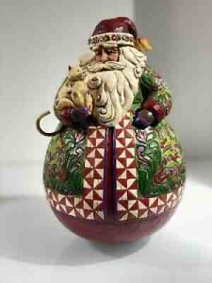 Jim Shore Roly Poly Santa with cat Christmas Warmth In Box