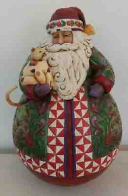 Jim Shore Roly Poly Santa with Cat Christmas Warmth 9" Figurine 2005 #4002418