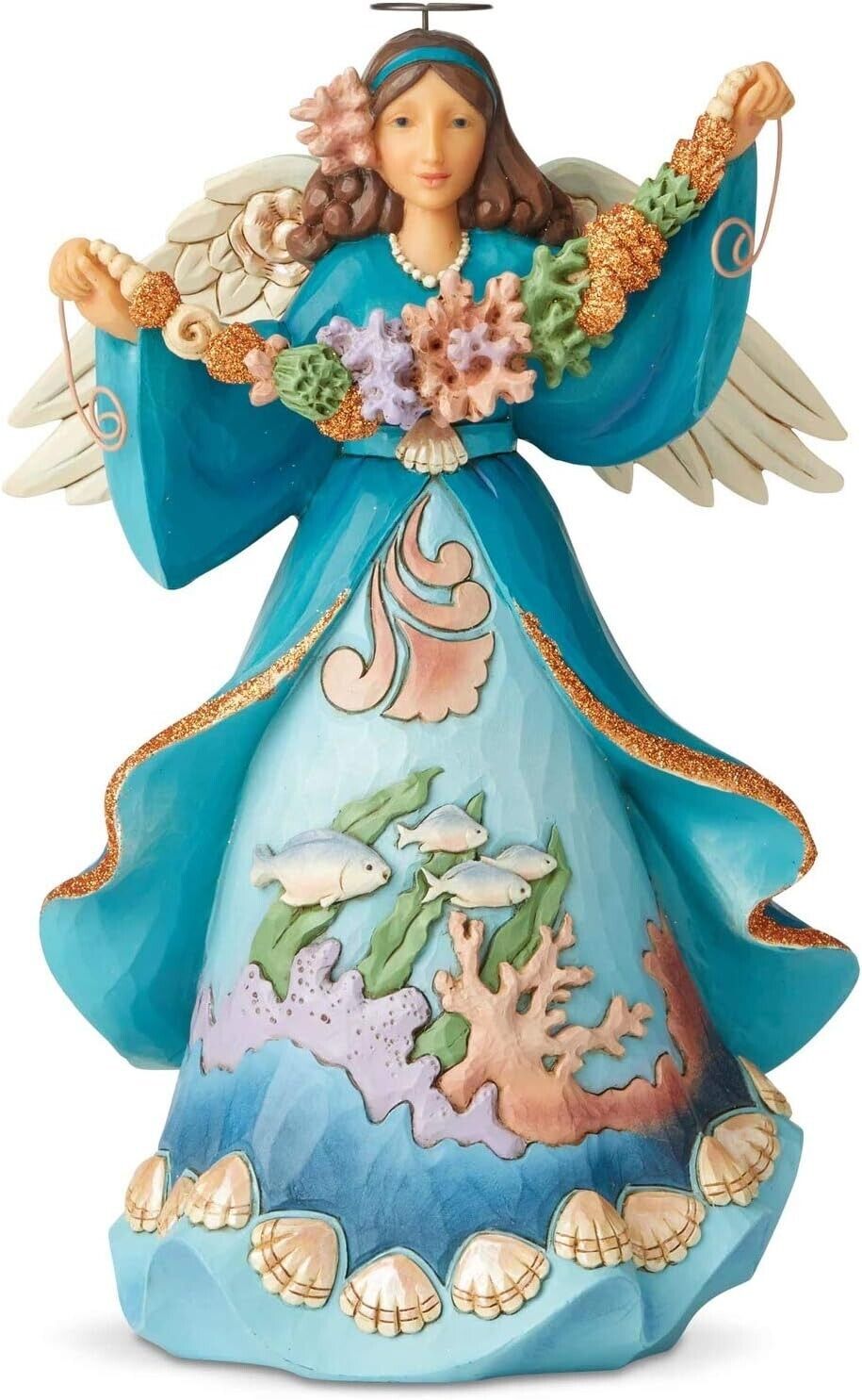 Jim Shore Heartwood Creek Coastal Angel with Coral Garland Statue 6004024 NEW P