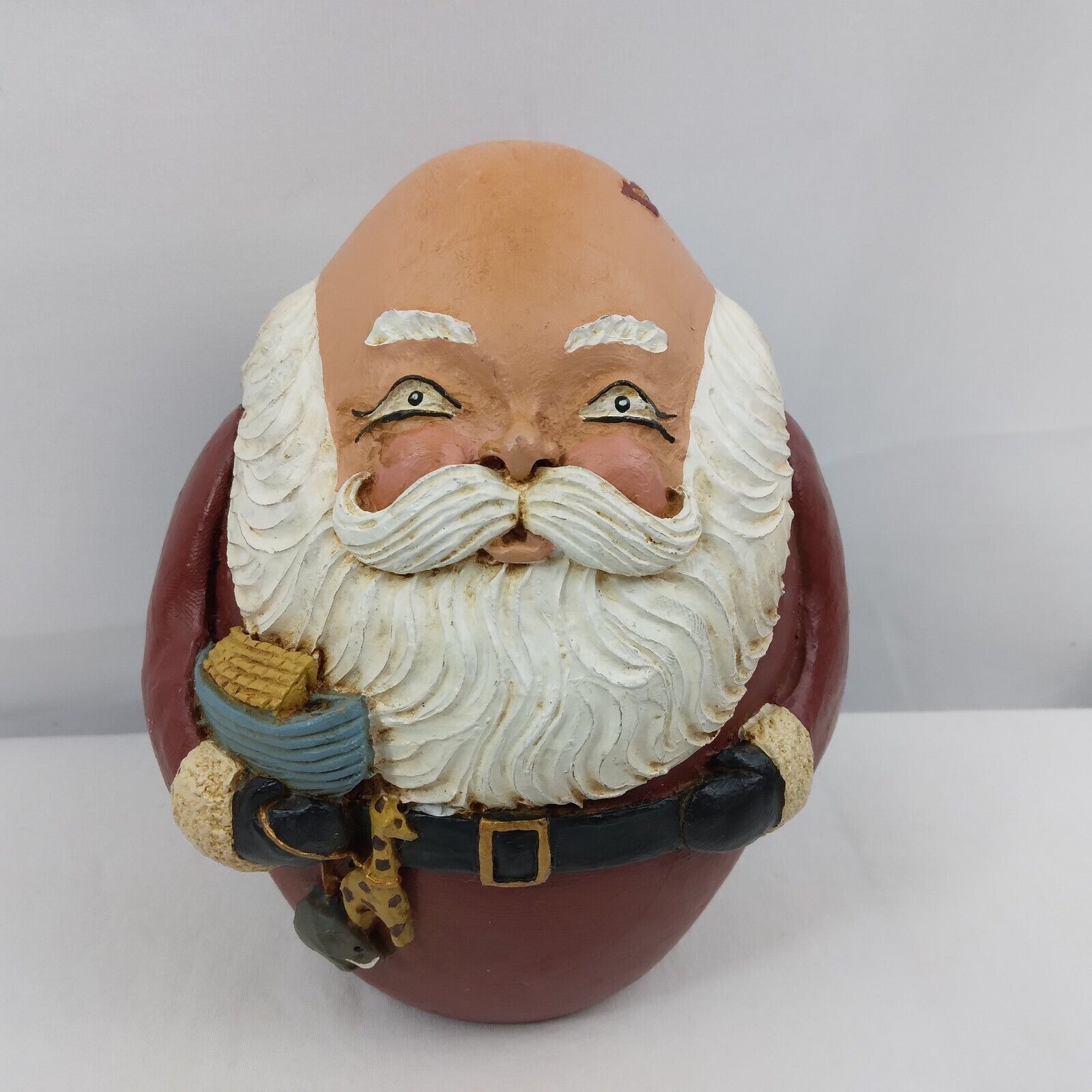 Jim Shore Bald Santa Roly Poly 1990 Vintage Heavy Weighted Folk Art Hand Painted
