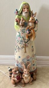2006 Jim Shore 22" St Francis Garden Statue 4007765, Bunny, Squirrel, Blue Birds