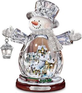 Bradford Exchange  Thomas KINKADE 3D CRYSTAL  WHITE CHRISTMAS SNOWMAN  TRAIN