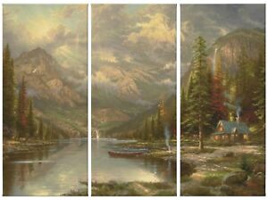 Thomas Kinkade Mountain Majesty 36 x 48 Triptych Giclee Canvas Prints