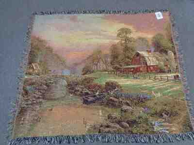 Thomas Kinkade Sunset at Riverbend farm Afghan woven New with Tags made USA