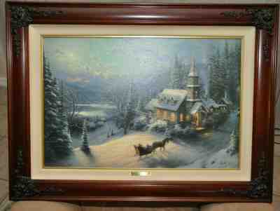 Thomas Kinkade Sunday Evening Sleigh Ride Moonlit Village II Framed 25x35 snow