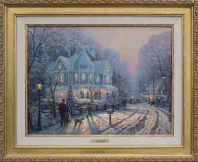 Thomas Kinkade Painting Holiday Gathering, Christmas Cottage IX, Lithograph 