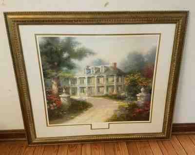 Thomas Kinkade Homestead House Lithograph 788-1250 Beautiful Gold Frame & Glass 