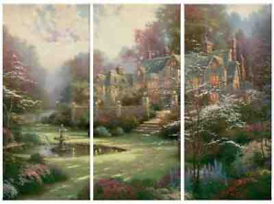 Thomas Kinkade Gardens Beyond Spring Gate 36 x 48 Triptych Giclee Canvas Prints