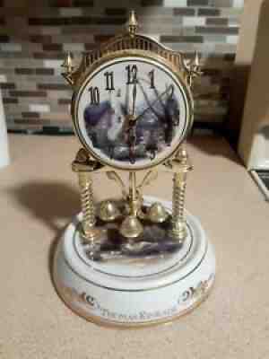 Thomas Kinkade Morning Glory Cottage Clock No Glass Dome Pendulum Revolves 95