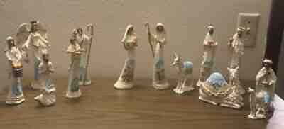 13 Piece Thomas Kinkade Nativity Set Hawthorne Village 2009 Elegant Blessings