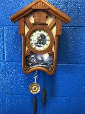 Thomas Kinkade Cardinal Bird Country Cottage Cuckoo Clock- Looks Great- Working!