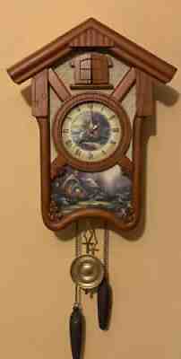 Thomas Kinkade Cardinal Bird Country Cottage Cuckoo Clock- Near Mint! - Working!