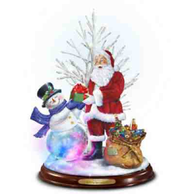 THOMAS KINKADE A VERY SPECIAL GIFT SANTA & SNOWMAN MUSICAL LIGHTED SCULPTURE