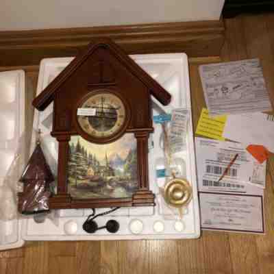 Thomas Kinkade Dogwood Chapel Wood Cuckoo Clock Chiming Bell Wall Hanging Church