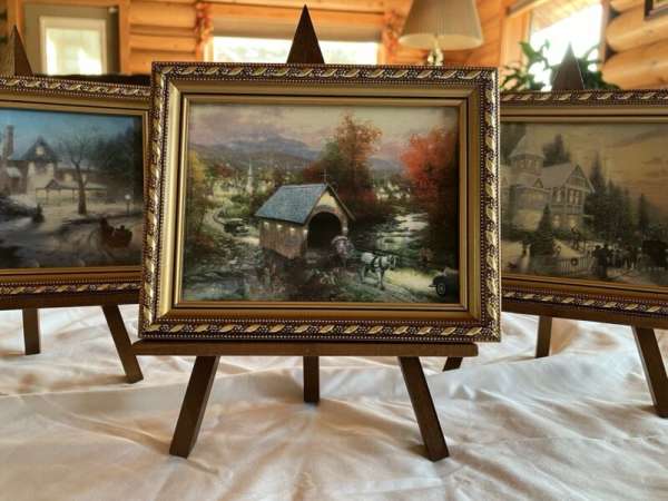 NWT RARE LOT Of 3 Thomas Kinkade Mini Pictures & 3 Display Easels