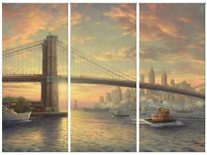 Thomas Kinkade The Spirit of New York 36 x 48 Triptych Giclee Canvas Prints