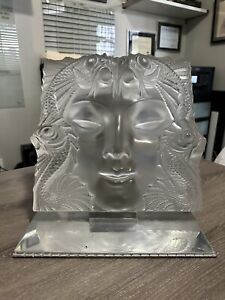 Lalique Masque de Femme Plaque with original stand signed Lalique France 12”x12”