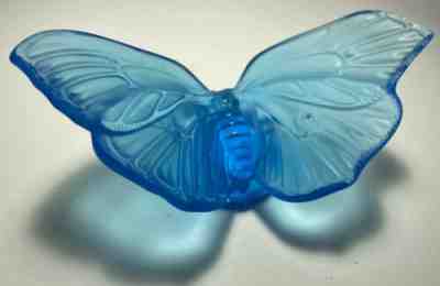 Lalique Crystal Blue Aurore Butterfly Statuette Figurine Glass Papillon Bleu