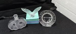 Lot Of 3 Lalique -Butterfly Papillon Aurore ,Ashtray Bird , Perfume Bottle .