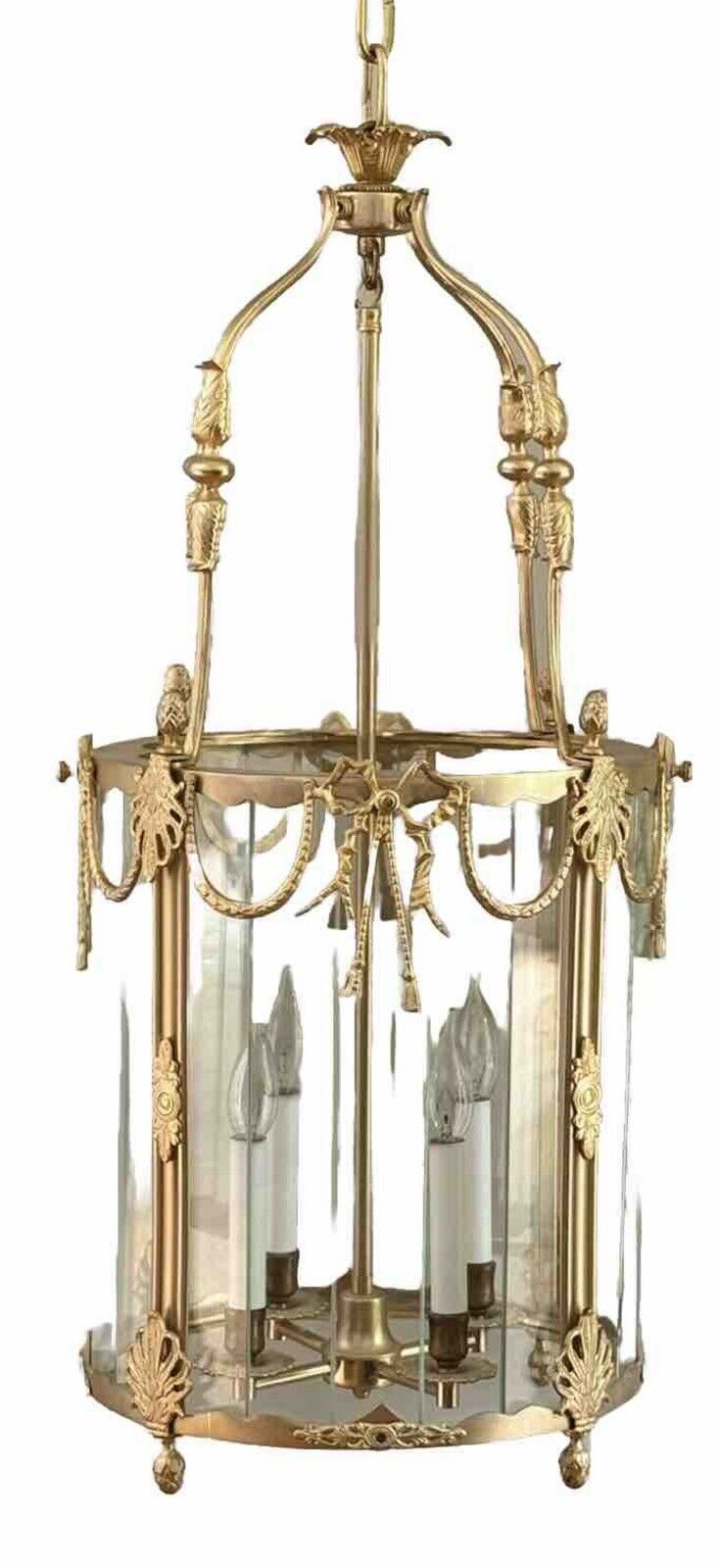 PRIVATE Louis XVI Style Dore Bronze Gilt Brass Lantern Chandelier Foyer Hall
