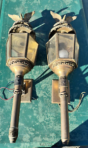 Pair of Antique 1880s Carriage Lantern Wall Light with Eagle Wing - Glass Intact