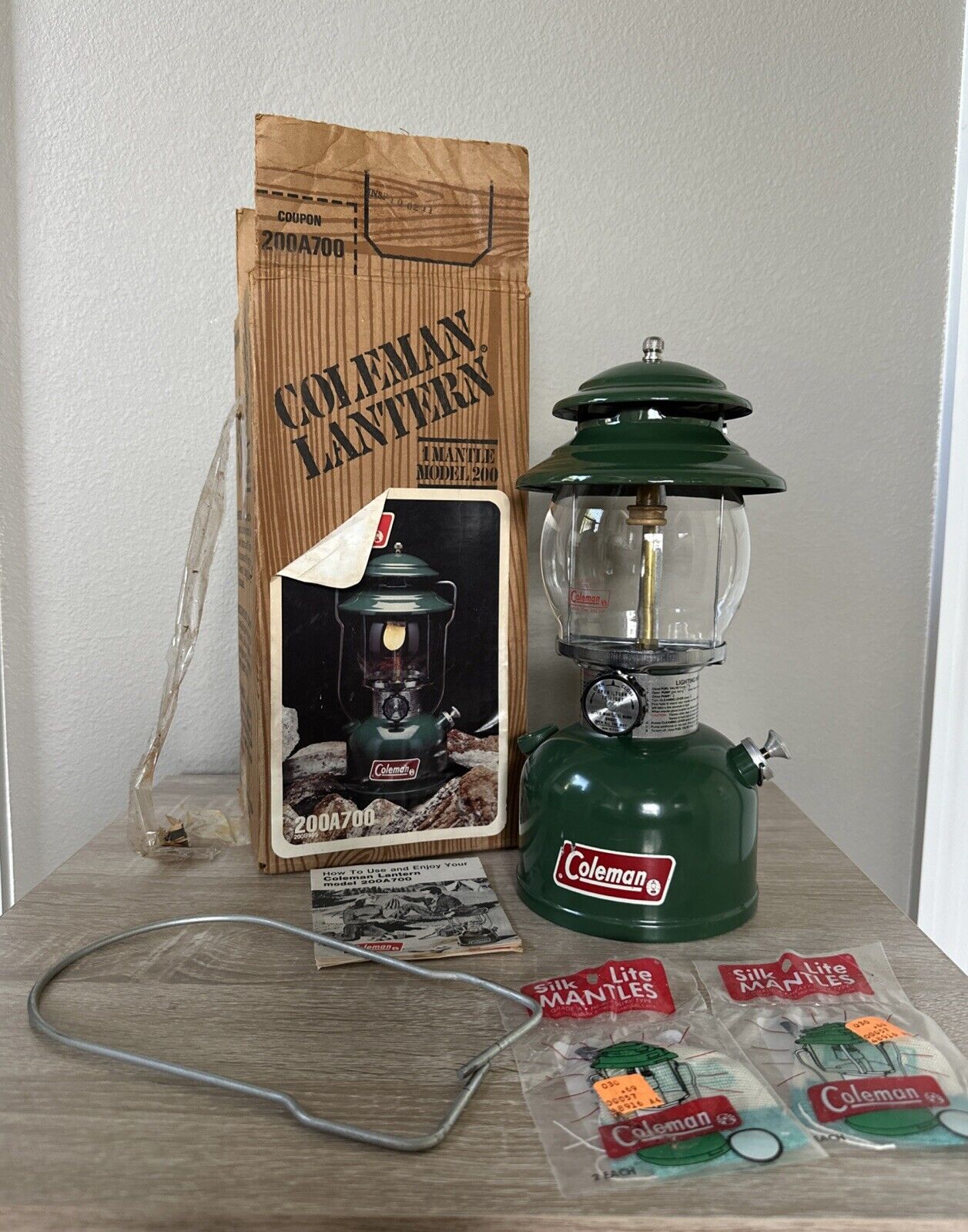 Coleman Lantern Green 200A700 Single Mantel July 1981 Unfired Camping Vintage