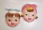 Vintage Lefton Very Rare Baker Boy & Kerchief Girl Wall Pocket Vase Set Japan
