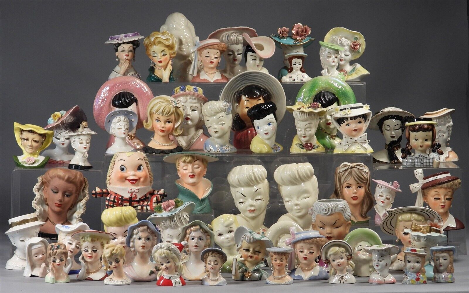 60PC Vintage Lady Head Vase Collection Napco Relpo Lefton's Inarco Japan