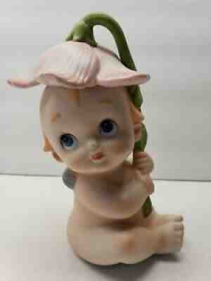 LEFTON Vintage Porcelain Bisque KEWPIE DOLL cupie sitting pink Flower for a Hat