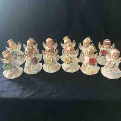 Vintage Lefton Birthday Angel Figurines Gemstones & Flowers 6224 ALL 12 MONTHS!