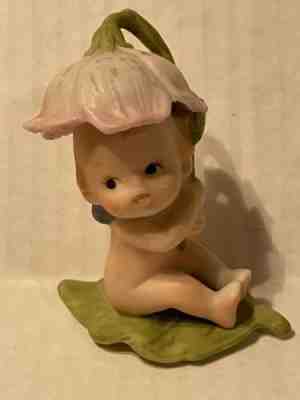 LEFTON Vintage Porcelain Bisque KEWPIE DOLL Kewpi sitting pink Flower for a Hat