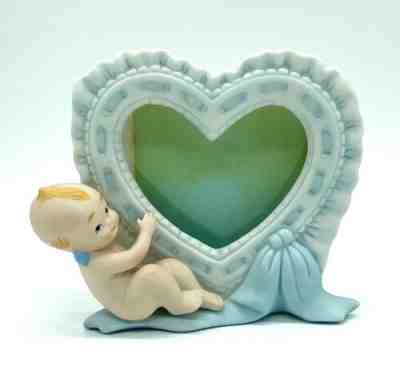 Lefton Cupie Cupid Doll Picture Frame w tags hand painted heart Porcelain Kewpie