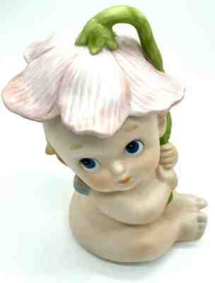 Vintage Lefton Kewpie Cupie Doll Figurine Flower Pink Peach Tulip