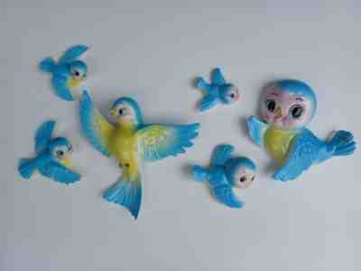 Vintage Lefton Norcrest Japan Anthropomorphic Blue Bird Bluebird Wall Plaques!
