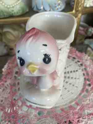 Vintage Enesco Pink Bird Bobblehead Planter